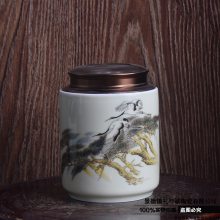 景德镇纯手工绘制陶瓷茶叶罐 大号普洱七饼罐