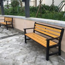 铁休闲长条庭院广场椅子不锈钢框架防腐木塑木公共休息坐凳
