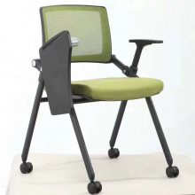 活动脚轮PP塑料椅背布艺软包座会议培训椅带可折叠写字板板