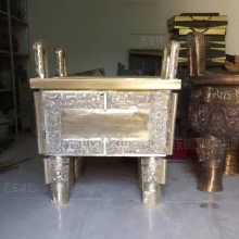 陕西仿古纯铜鼎 金色铜鼎 西安落地黄铜鼎刻字
