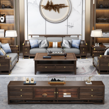 新中式实木沙发123人组合深色家私简约 中式白蜡木现代家具