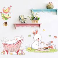 卡通可爱兔子墙贴纸儿童房宝宝卧室幼儿园装饰贴画墙纸防水瓷砖贴
