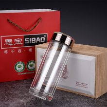 四川成都水杯批发定制 思宝德厚流光双层玻璃杯 纪念礼品杯