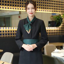 厨师服长袖定制酒店餐厅饭店厨房厨师工作服定制飘带长袖服务服批发H02-L014