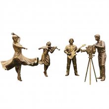 仿铜音乐主题雕像 玻璃钢唱山歌人物雕塑 奏乐人雕像