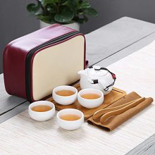 定窑旅行功夫茶具LOGO定制 批发陶瓷手抓壶礼品 红色一壶两杯套装