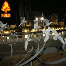 玻璃钢海鸥群雕造型园林景观小品 城市玻璃钢雕塑模型 海浪海鸥组合小品组合 江边装饰点缀雕塑