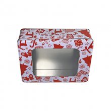 透明开窗铁盒圣诞设计金属罐长方饼干糖果封底镀锡金属盒