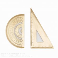 黄铜三角尺金色复古半圆仪量角器三角板绘图工具创意文具金属定制