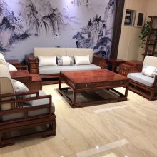 中山红木客厅座椅家具 刺猬紫檀新中式沙发6件套市场格
