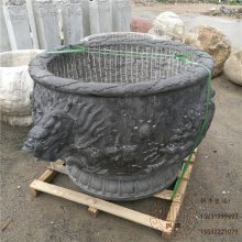 青石仿古石雕水缸 花盆连年有余石雕鱼缸 养鱼池摆件