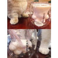 己米生活定制猫爪杯 抖音同款玻璃杯定做 可爱女士礼品杯子茶杯办公室水杯 网红双层玻璃杯批发
