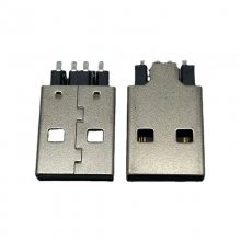 USB2.0插座A公鱼叉180度贴片式黑色AM鱼叉公头插头连接器