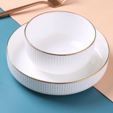 特色金邊螺紋碗盤(pán) 酒店擺臺(tái)裝菜餐具 8.5英寸家用深盤(pán)