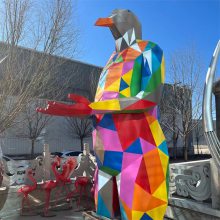 玻璃钢几何鸟雕塑 抽象切面火烈鸟彩绘动物商场售楼处摆件 永景