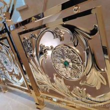 泰铵金属别墅、办公大厅、酒店大厅等K金楼梯护栏