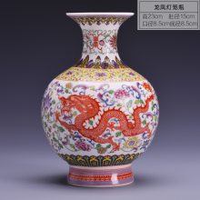 珐琅彩仿古龙凤花瓶 现代中式风花瓶摆件 样板房装饰品插花花瓶