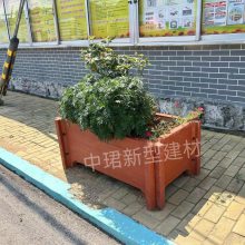 校园绿植圆形花桶 成品落地组合水泥仿木花箱 户外方形花槽