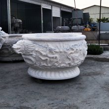 英翰雕塑供应石雕花盆汉白玉龙头鱼缸青石花盆各种仿古石材工艺品摆件