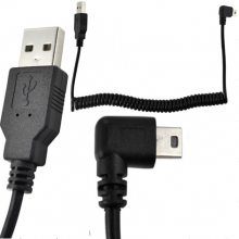 弹簧线USB2.0硬盘数码相机手机数据线T形口AM-Mini 5P右弯90°