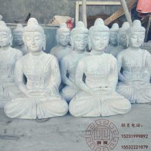 供奉雕塑摆件 石雕三宝佛 双层莲花座佛像雕刻