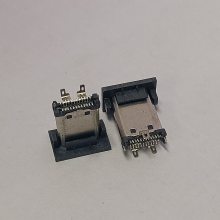 TYPE-C USB 24PIN 公头立贴 双排贴片SMT 三脚固定 铆压带防尘塞