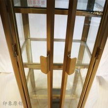 上海定制不锈钢拉丝玫瑰金客厅餐边柜小酒柜玻璃带门