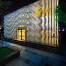 浙江酒店门头装饰弧形造型铝方通生产