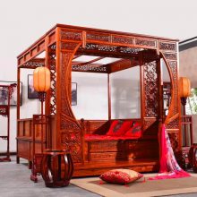新中式红木大床刺猬紫檀简约时尚1.8米双人婚床管帽设计寓意美好