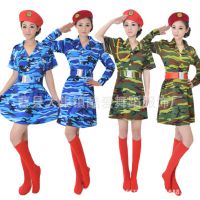 成人军旅演出服装女兵舞台表演服弹力迷彩裙套装广场舞军鼓舞蹈服