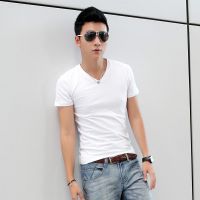 2015男式t恤 韩版修身纯棉v领纯色短袖时尚潮男T恤批发 品牌男装