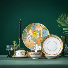 新中式文创礼品 创意齿间四季一人食餐具碗盘勺碟杯组合套装高温瓷