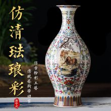 仿古缠枝纹瑞兽图小花瓶 景德镇名师宁长毅作品金边橄榄瓶收藏证书