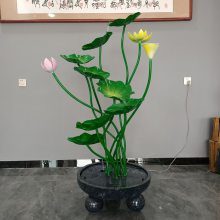 不锈钢荷花彩绘流水摆件落地酒店水池户外铜荷叶水景仿真艺术景观雕塑装饰