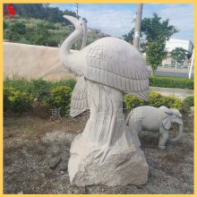 黄锈石动物石雕花岗岩石材白鹭雕刻园林景观 雕塑摆件工厂定制