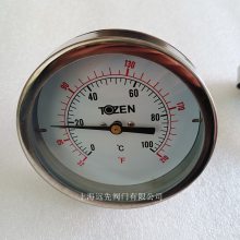 TOZEN温度计0-100°C双金属温度表4分螺纹轴向连接