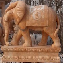 玄关客厅摆件小礼品 寺庙祠堂石雕象 晚霞红石雕大象