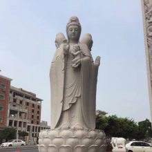露天石雕三面观音像滴水观音 寺庙大型石雕观音定制