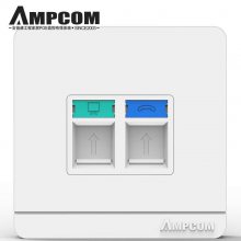 安普康AMPCOM网络面板双电脑插座电话模块86型双口二位网线插接口