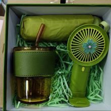 夏日小凉风扇，西安吸管杯，遮太阳伞三件套礼盒装销售