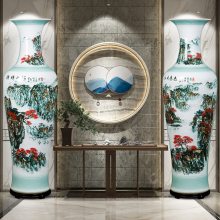 手绘山水画陶瓷落地大花瓶1.4米高 电视沙发背景装饰品摆件