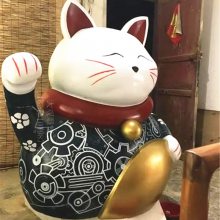 日式寿司料理店吉祥物雕塑 收银前台吧台玻璃钢***卡通猫雕塑