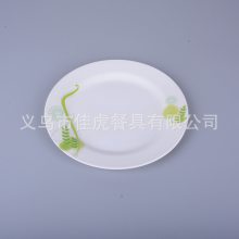 密胺餐盘子白色贴花平盘美耐皿10寸圆形盘子塑料置物