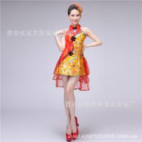 新款古典舞蹈演出服女中國風(fēng)小短裙旗袍表演服 民族服女款打鼓服