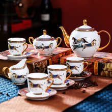 陶瓷咖啡具套装 下午茶欧式家用描金骏马图咖啡杯碟组合开业礼品