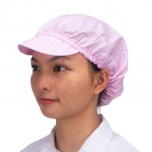 静电女工帽 方便实用防尘车间帽白色 粉色条纹洁净工帽