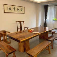 胡桃木实木大板黑胡桃茶桌原木 简约现代茶板大板台桌面办公桌2米