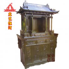 仿清宫殿神楼屋顶佛龛神柜配供柜宝艺恒河香樟木佛龛厂