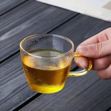 家用小茶杯套装耐热玻璃品茗杯日式锤纹功夫茶杯带把茶杯