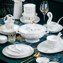 中式碗碟 雅致花鸟宴会套装瓷餐具 家用陶瓷组合 简约结婚礼物